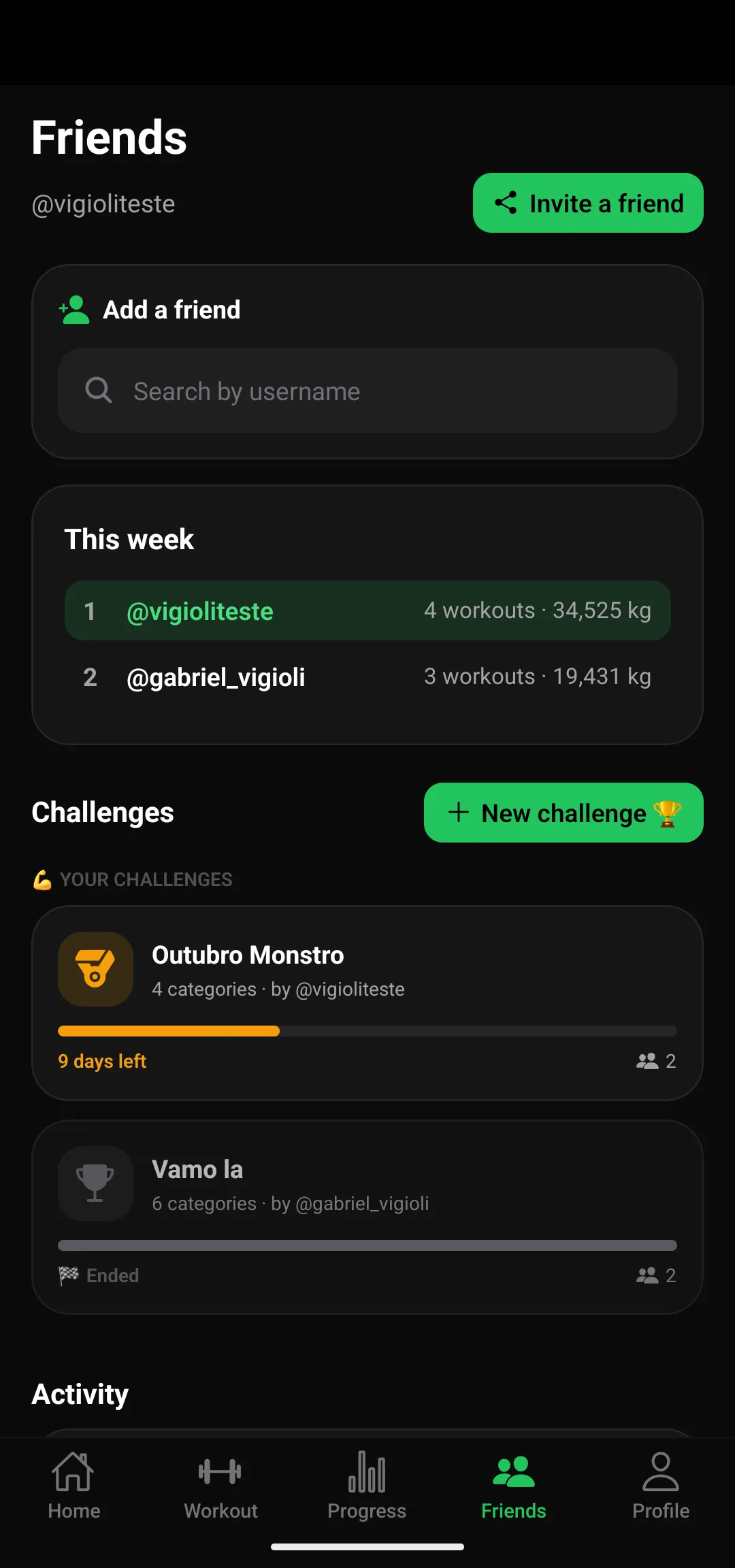 Friends tab with the invite button and the weekly ranking